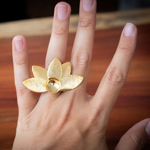 Handmade open ring adjustable gold plated new heart flower daisy - Picture 5 of 7